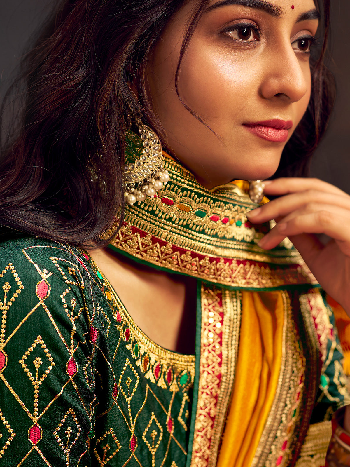 Yellow embroidered banglori silk festive occasion saree