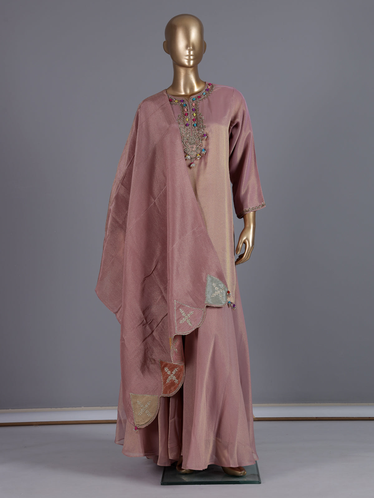 Onion pink tissue silk palazzo suit with dupatta
