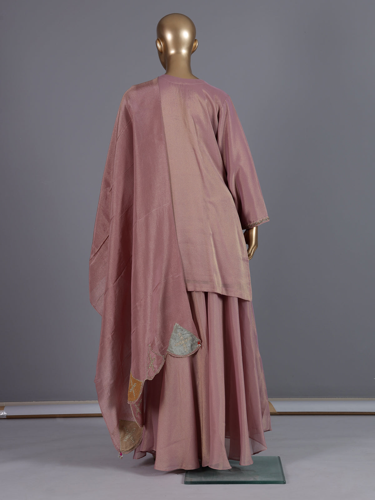 Onion pink tissue silk palazzo suit with dupatta