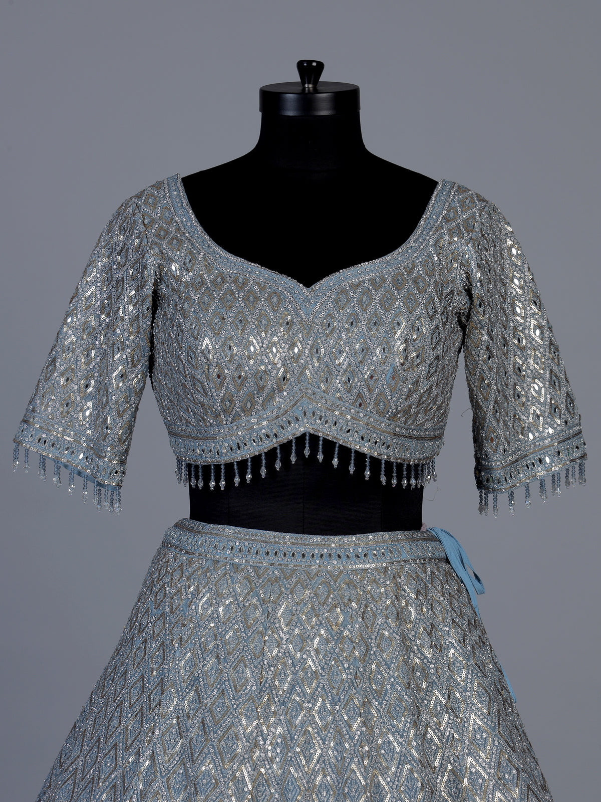 Grey embroidered net wedding lehenga choli for women