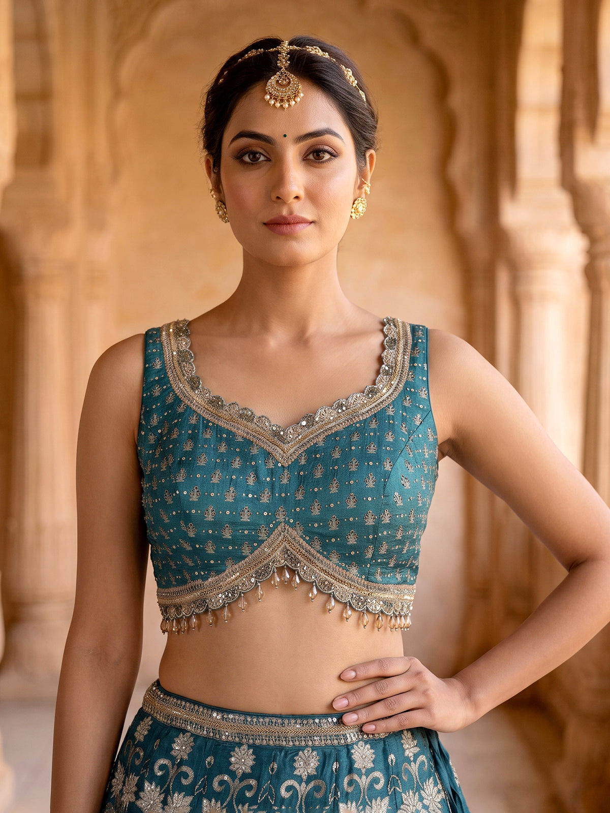 Peacock green banarasi silk lehenga choli