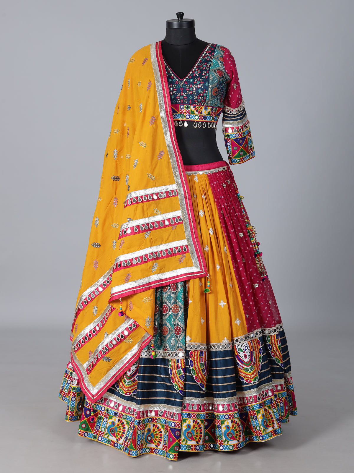 Yellow embroidered silk georgette festive lehenga choli