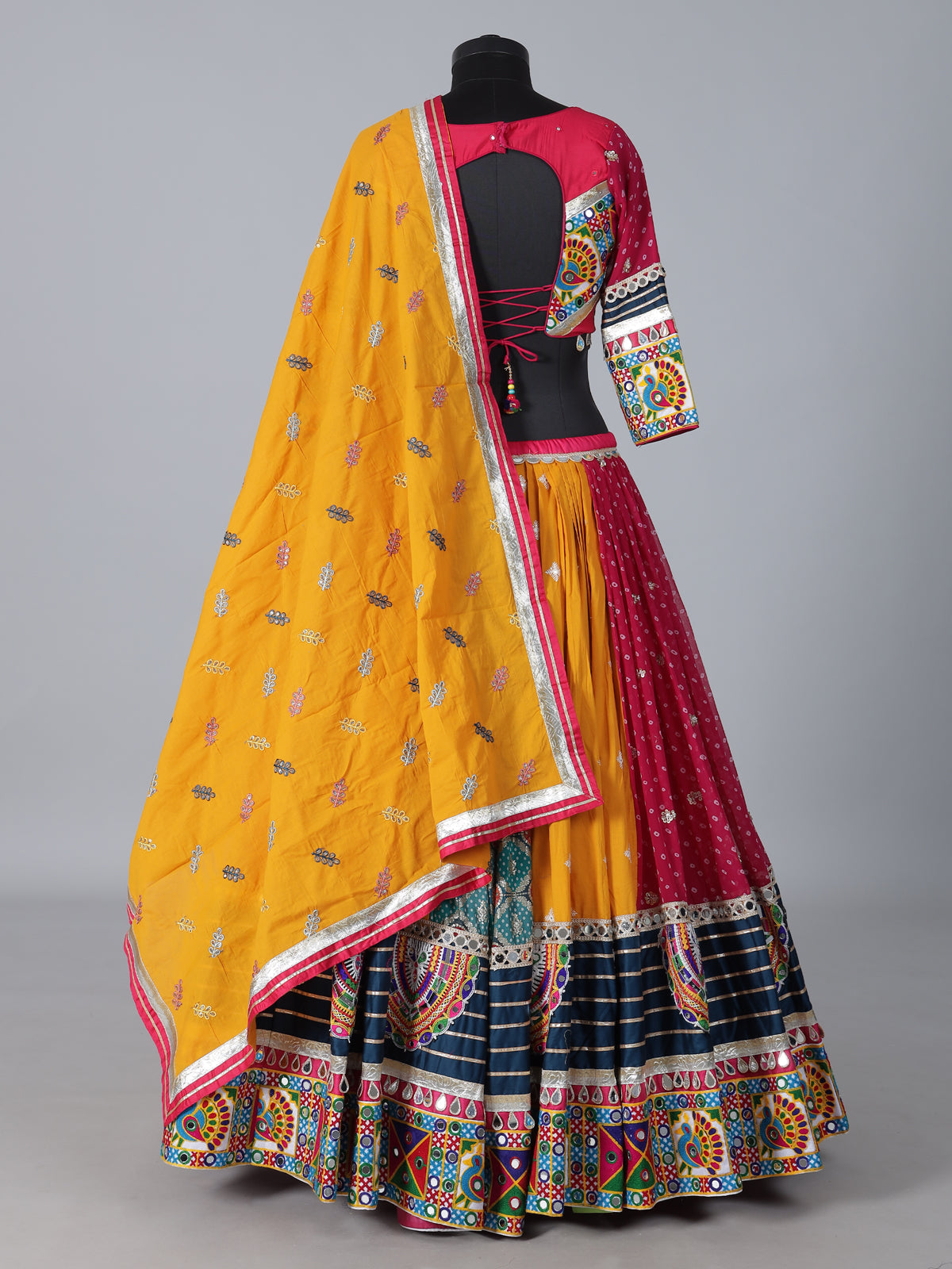 Yellow embroidered silk georgette festive lehenga choli