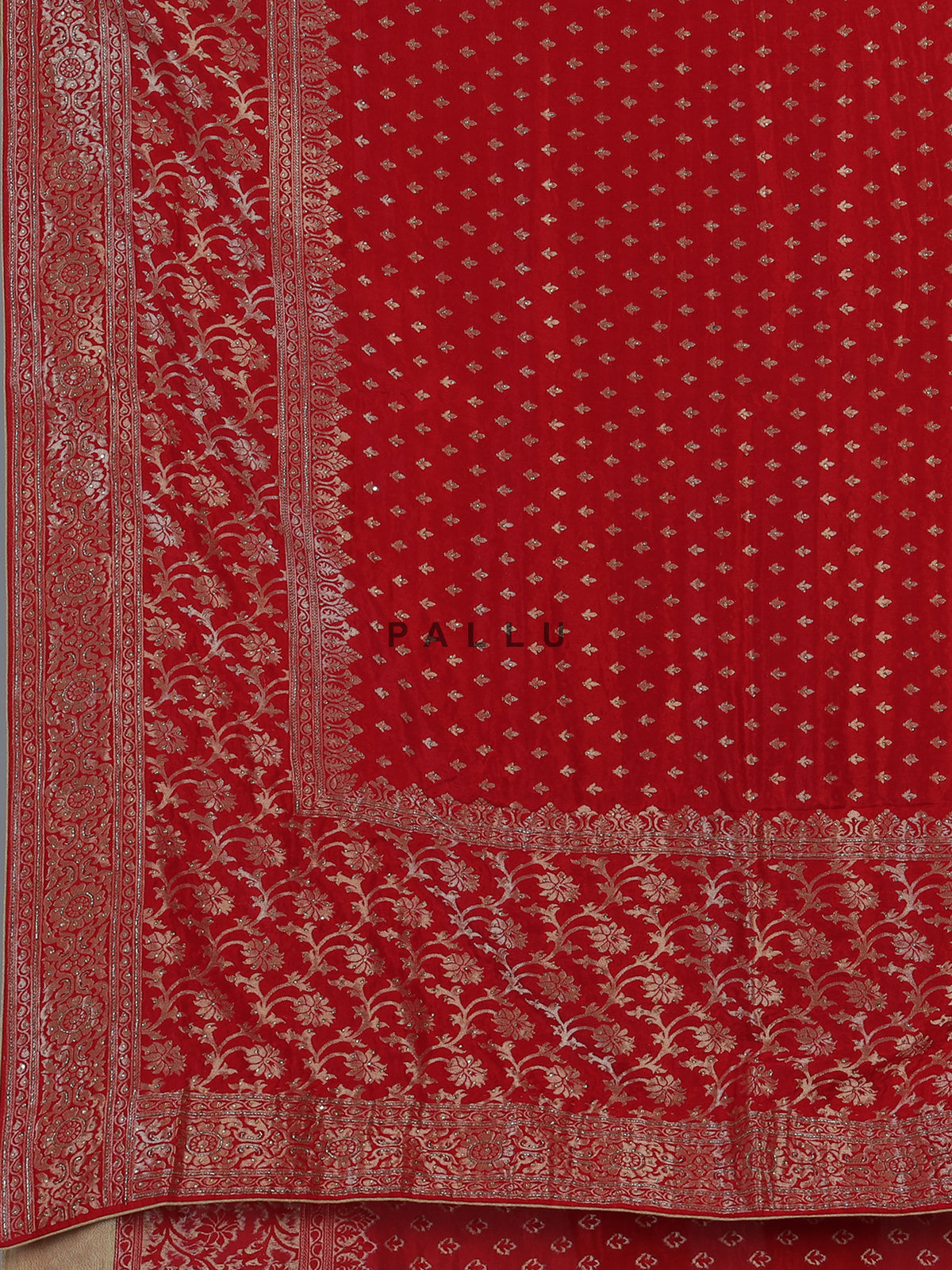 Red festive dola silk saree with heritage zari craftsmanship