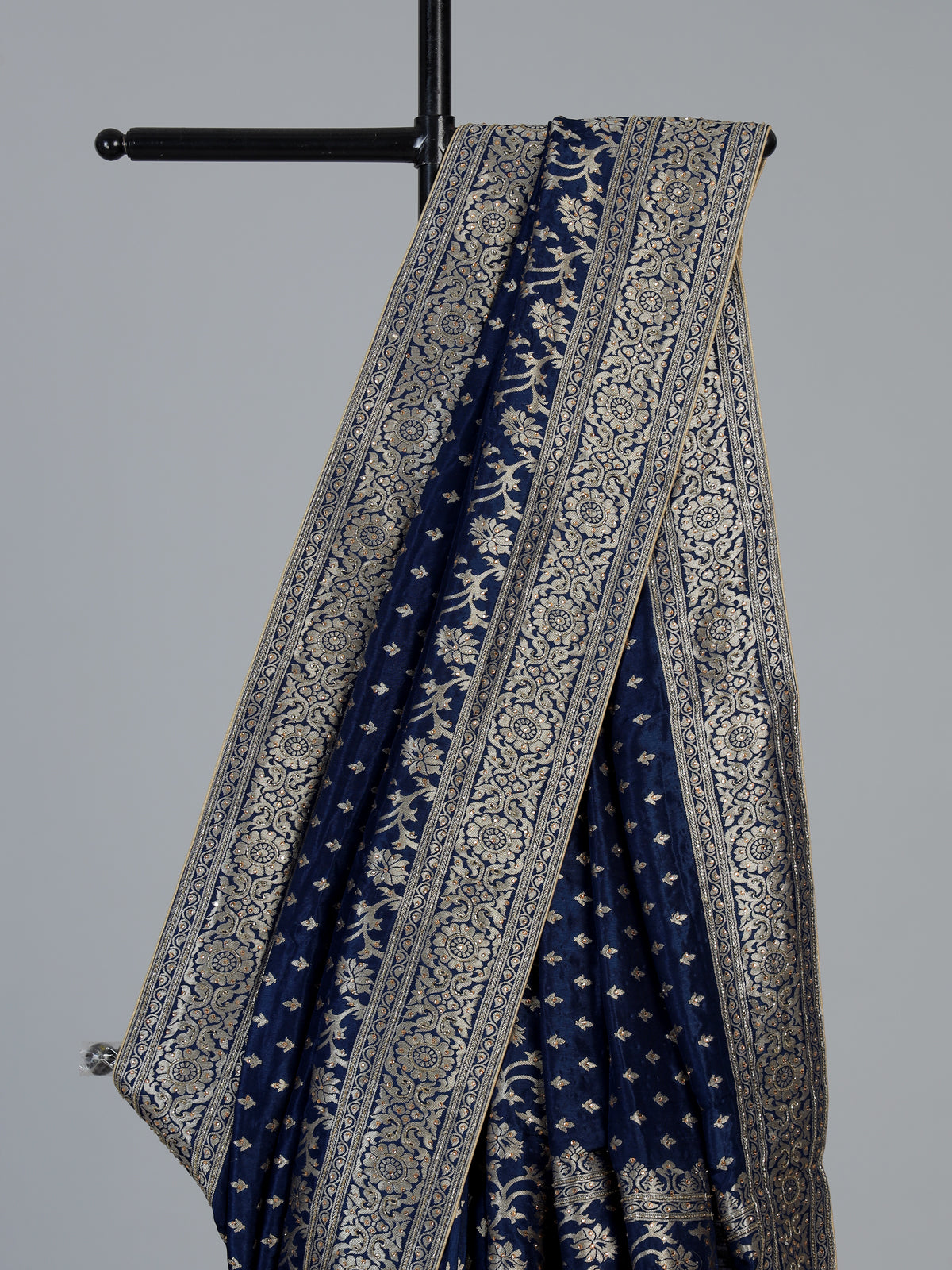 Blue designer dola silk saree with luxurious floral zari weaving