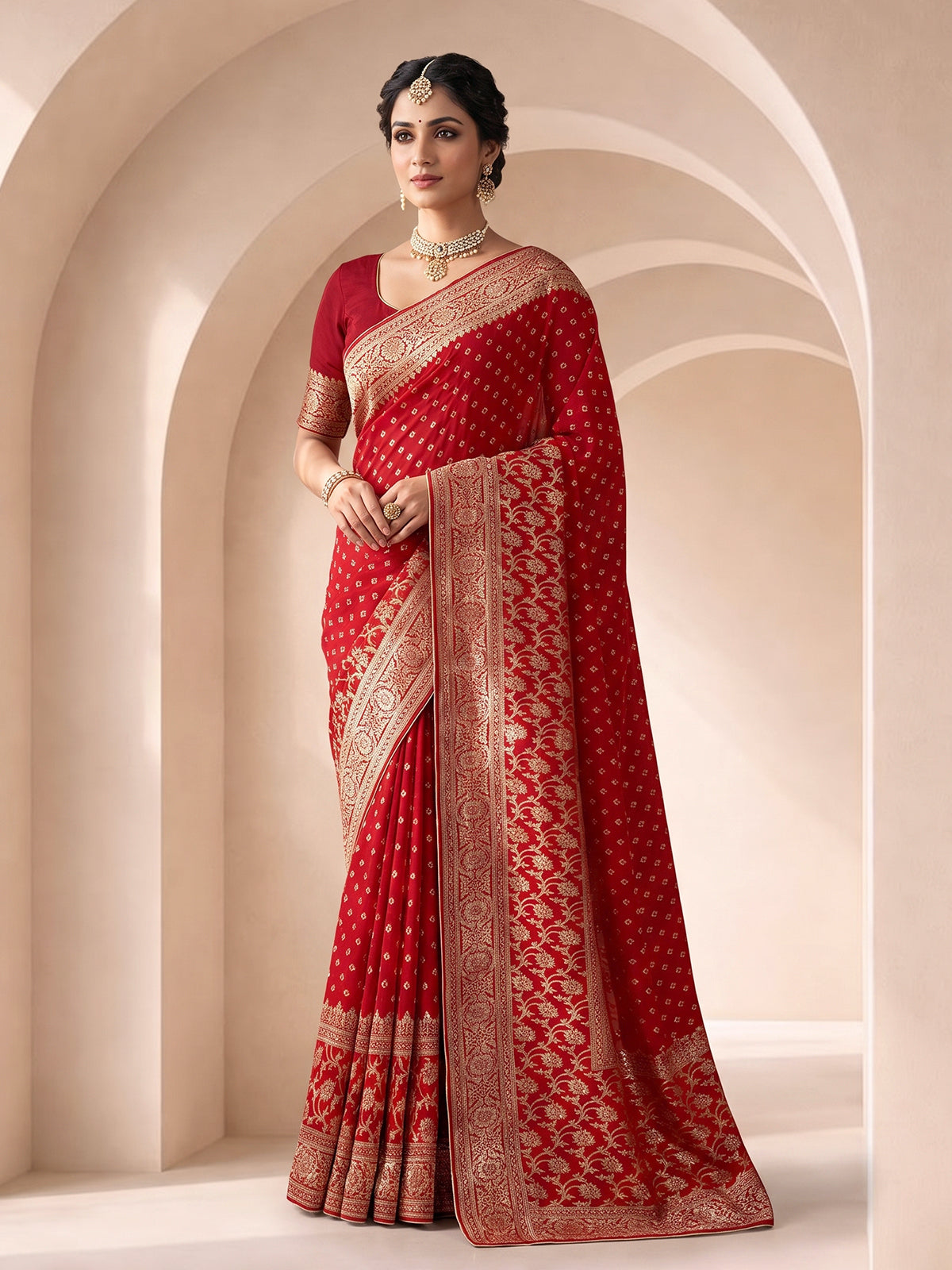 Maroon royal dola silk saree with ornate zari woven border