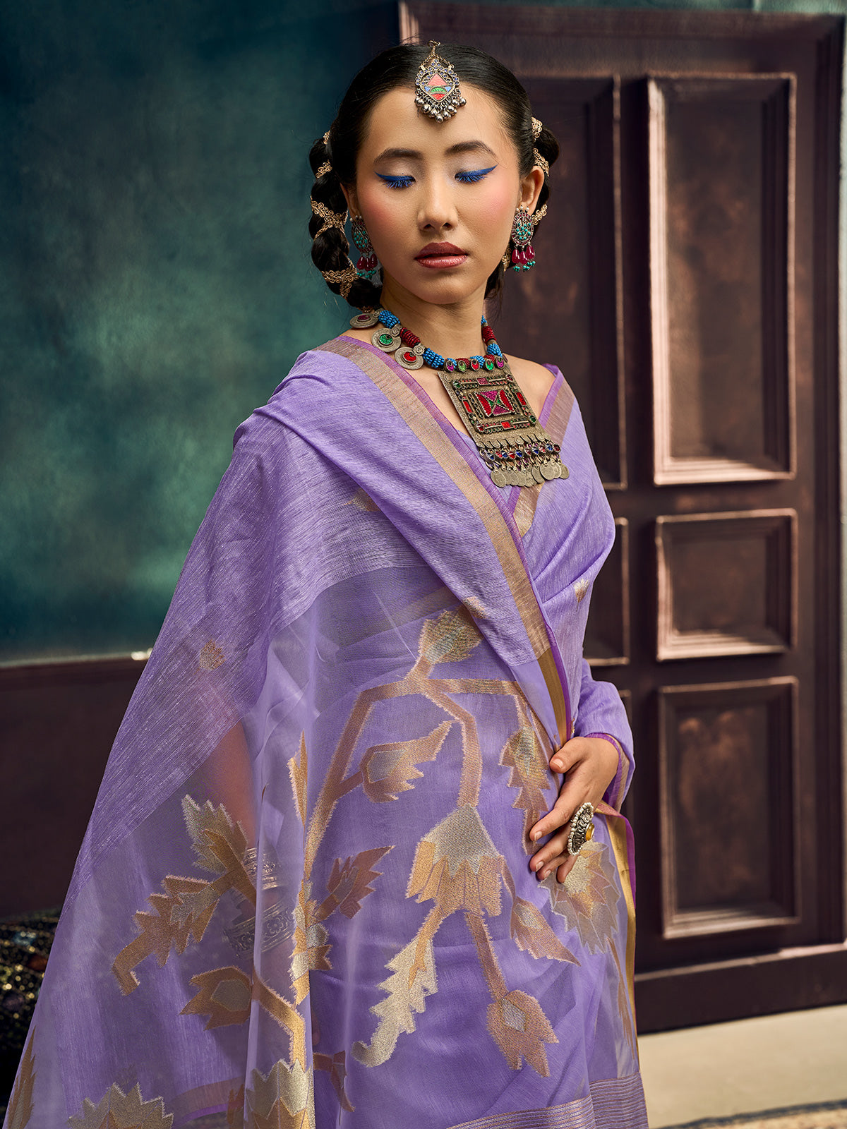Lavender royal munga silk woven festive saree