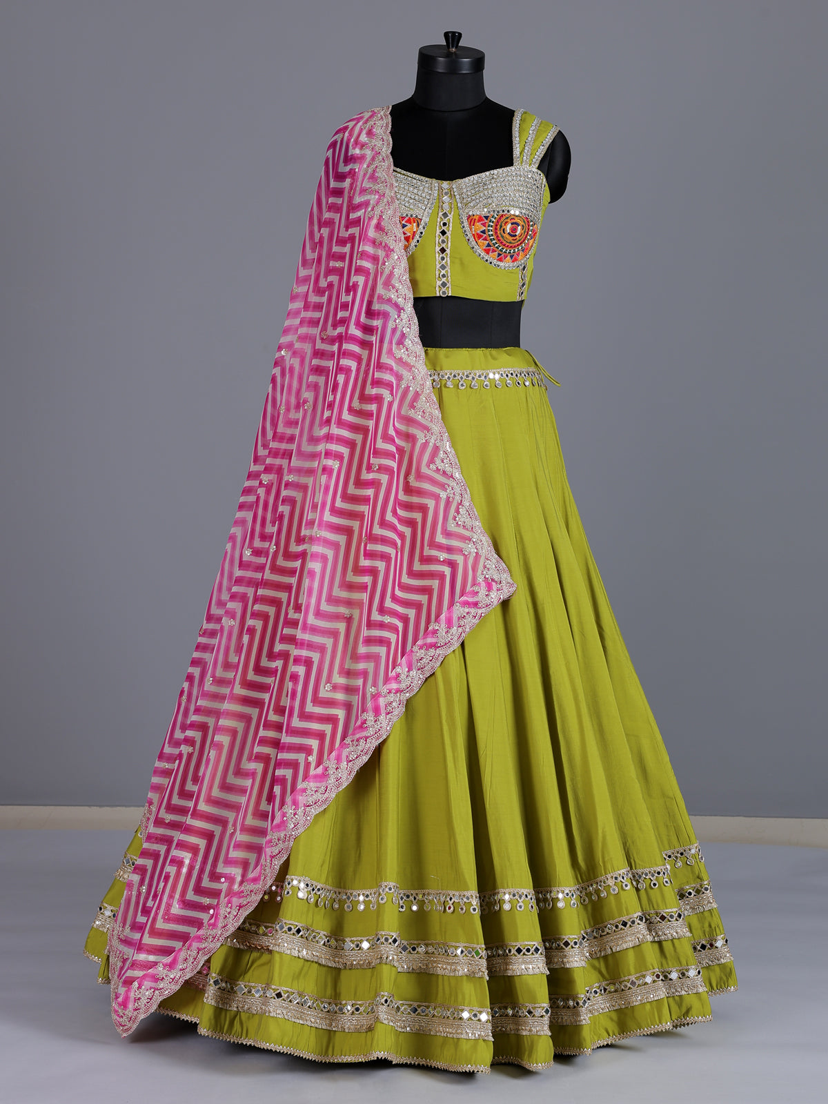 Parrot green upada silk festive lehenga choli with dupatta
