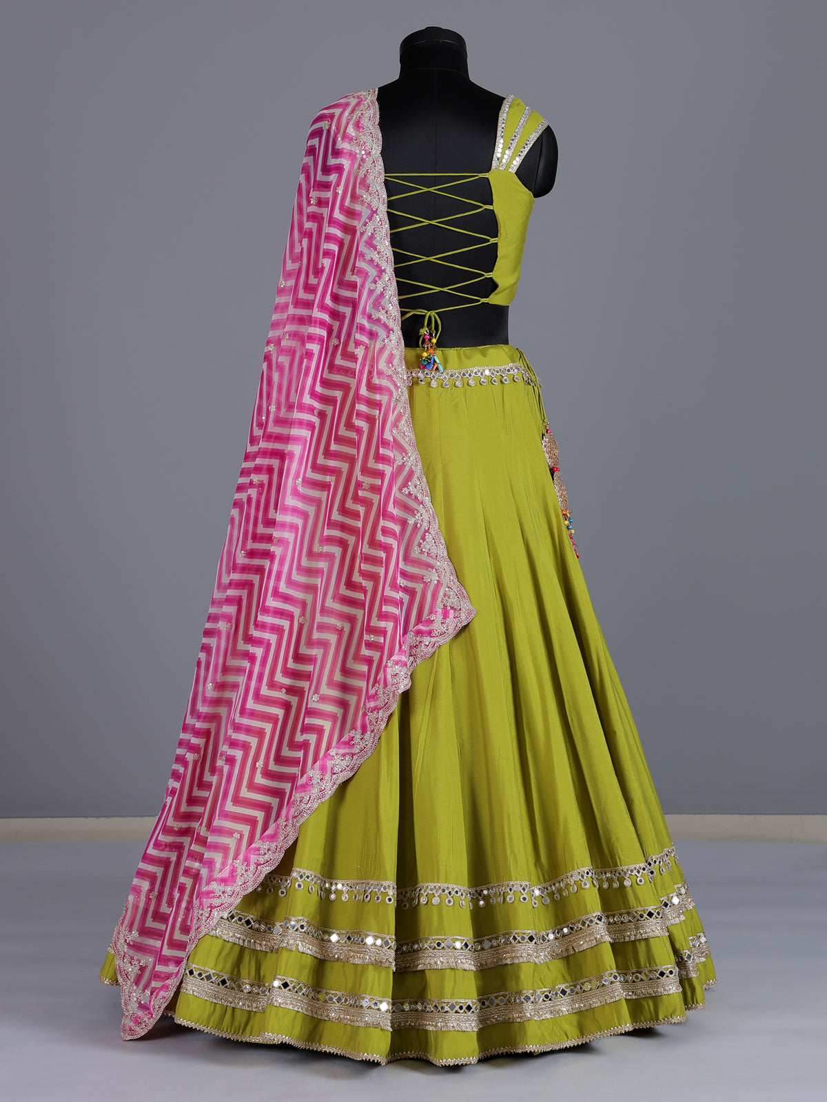 Parrot green upada silk festive lehenga choli with dupatta