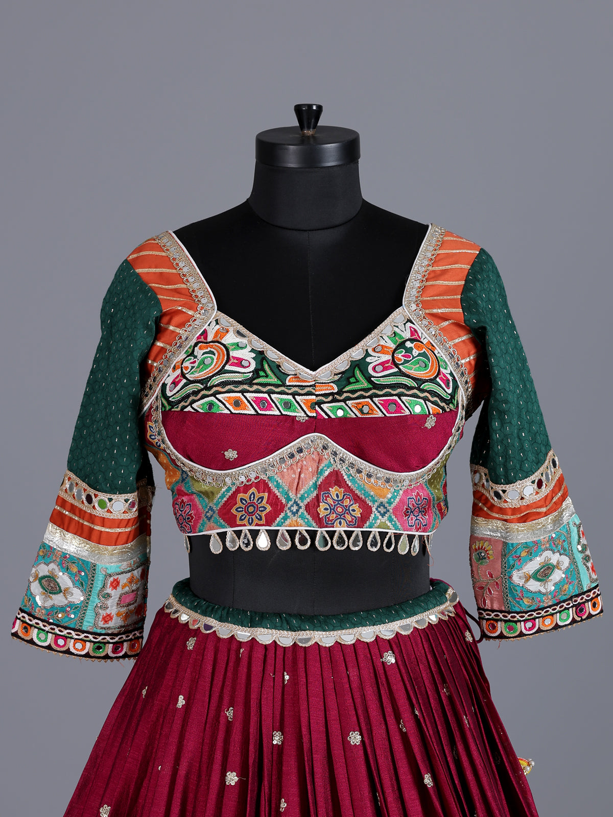Maroon georgette silk embroidered lehenga choli with dupatta