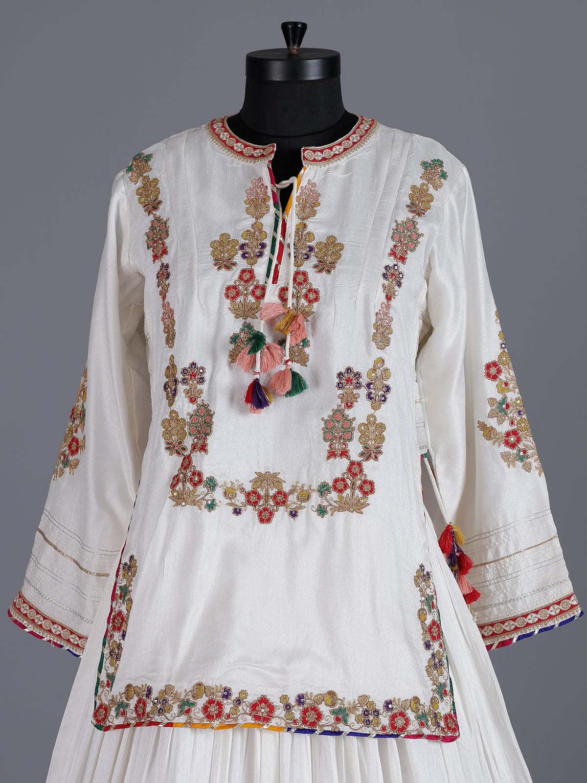 White embroidered crepe silk lehenga choli with dupatta