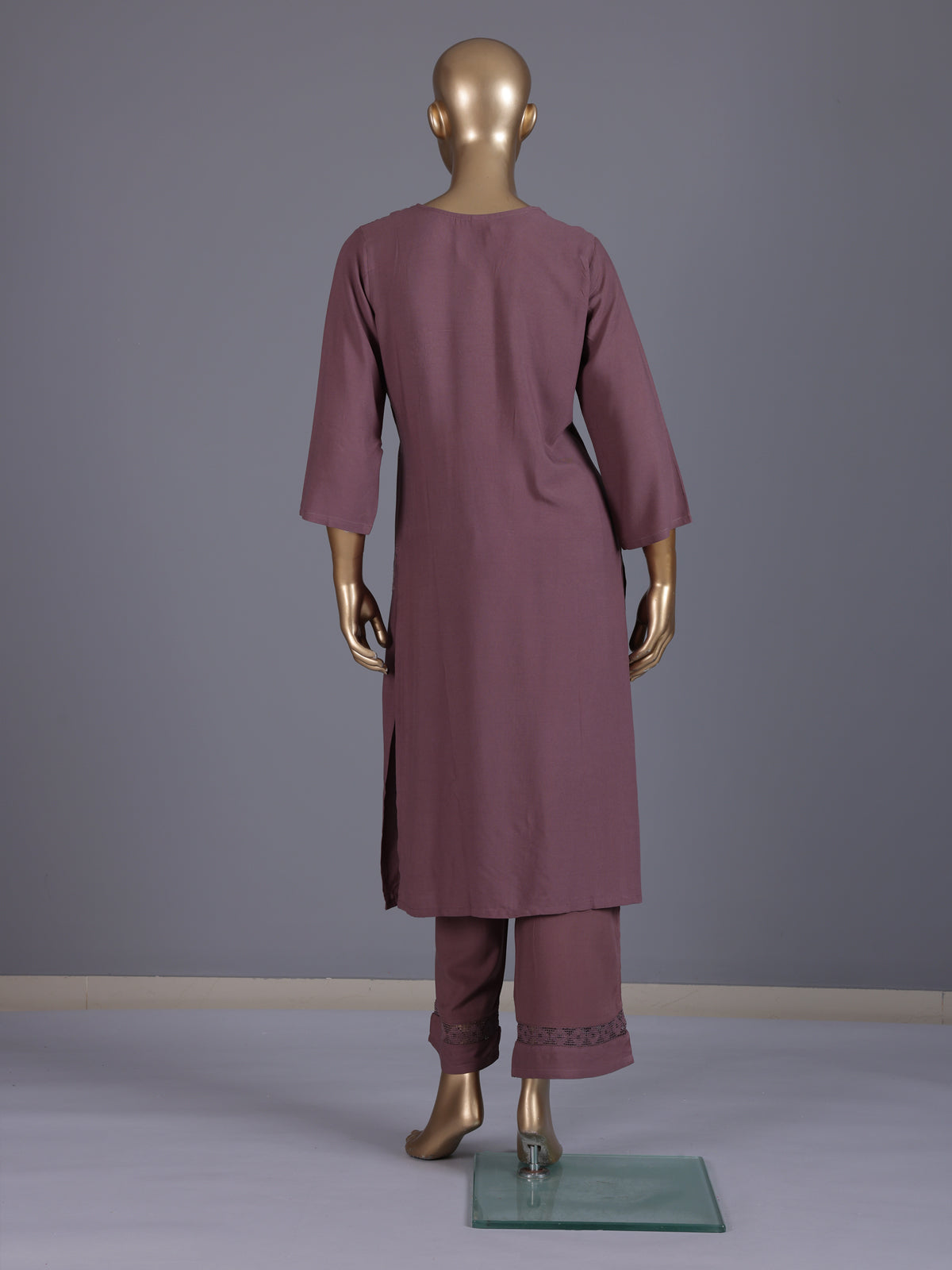 Brown embroidered cotton silk festive kurti set for women