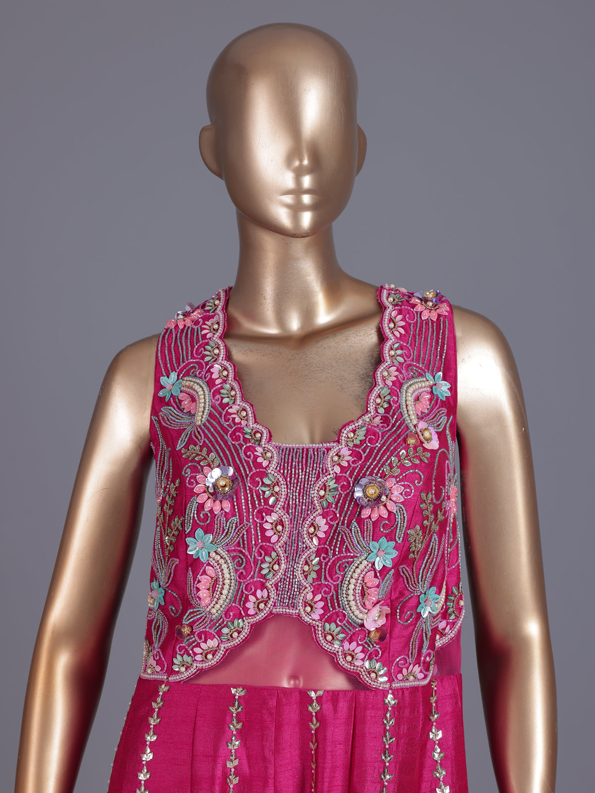 Rani pink embellished dupion silk designer salwar suit