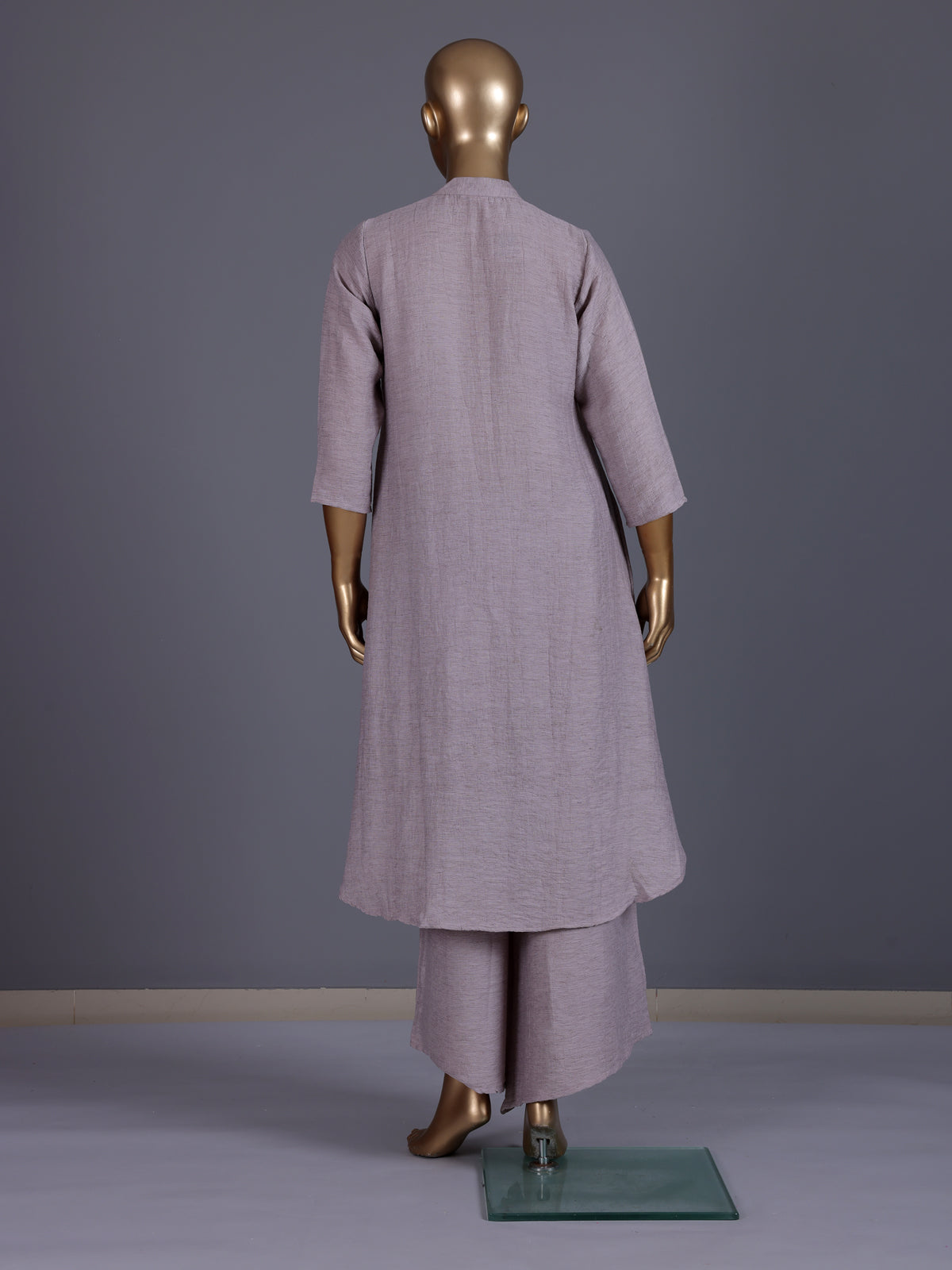 Purple embroidered cotton linen festive palazzo suit for women