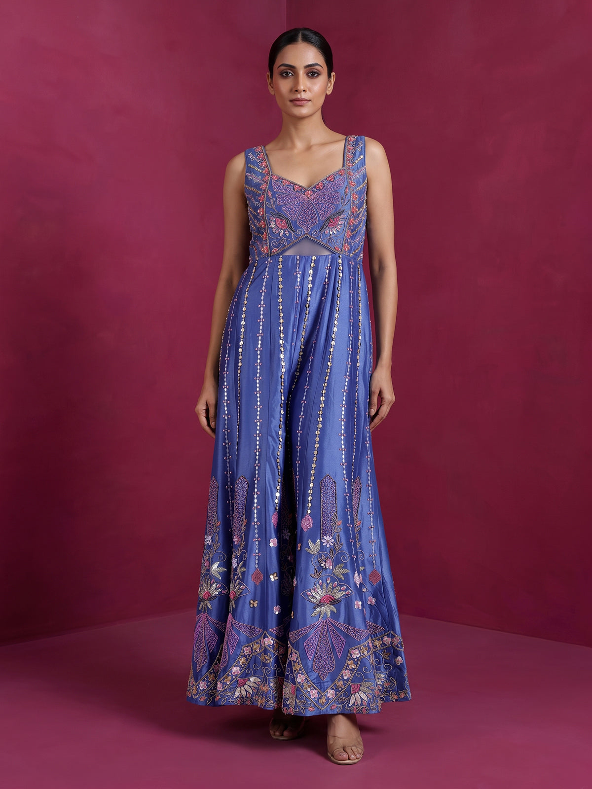 Blue premium silk indo western jumpsuit
