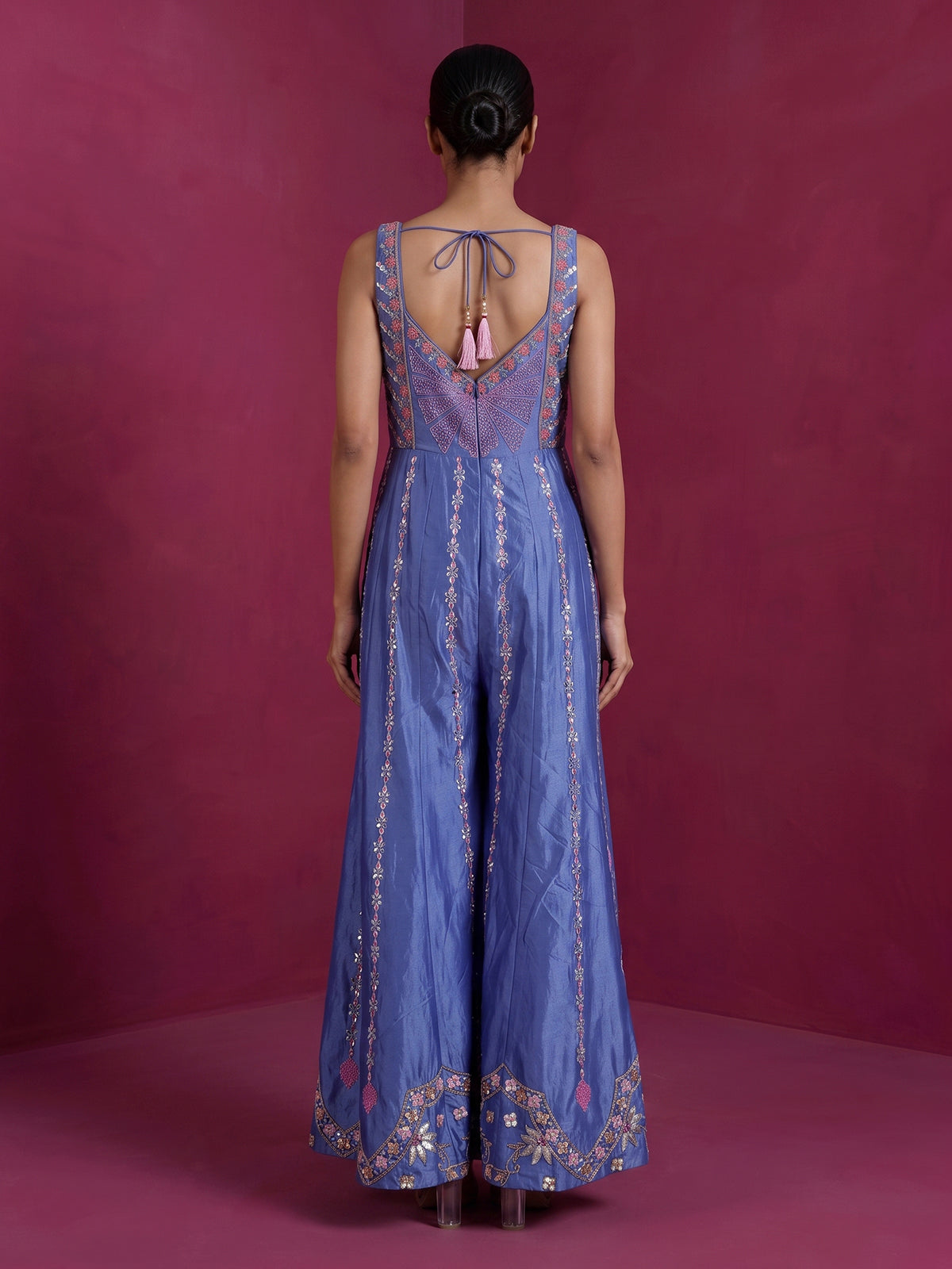 Blue premium silk indo western jumpsuit