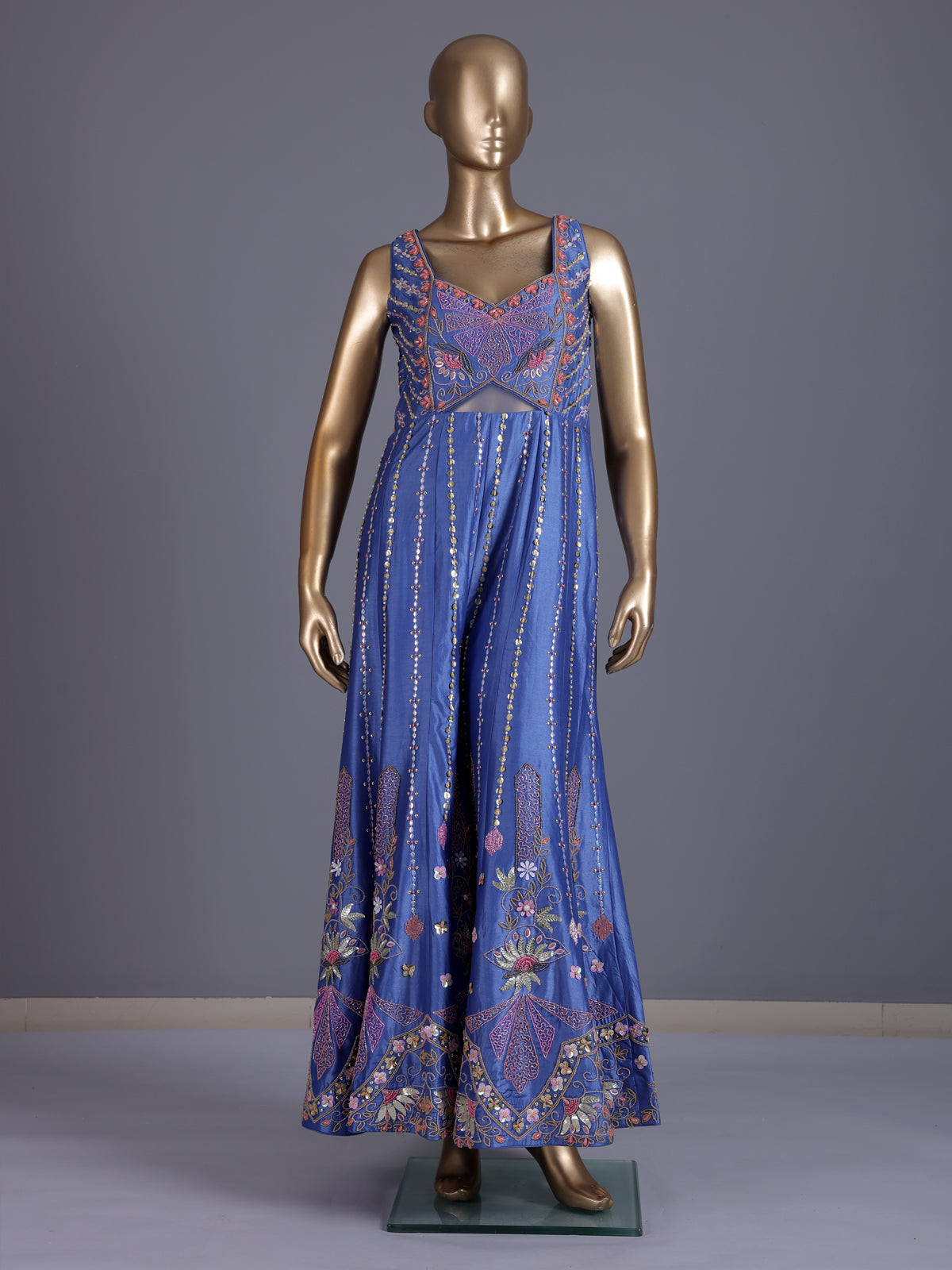 Blue premium silk indo western jumpsuit