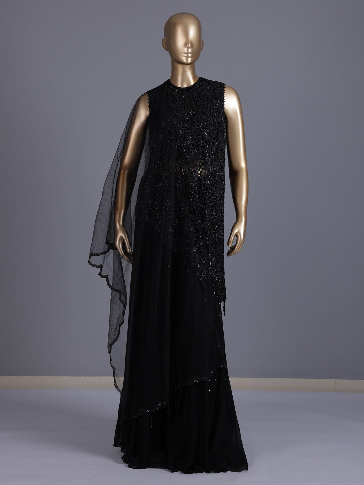 Black georgette silk embroidered palazzo suit