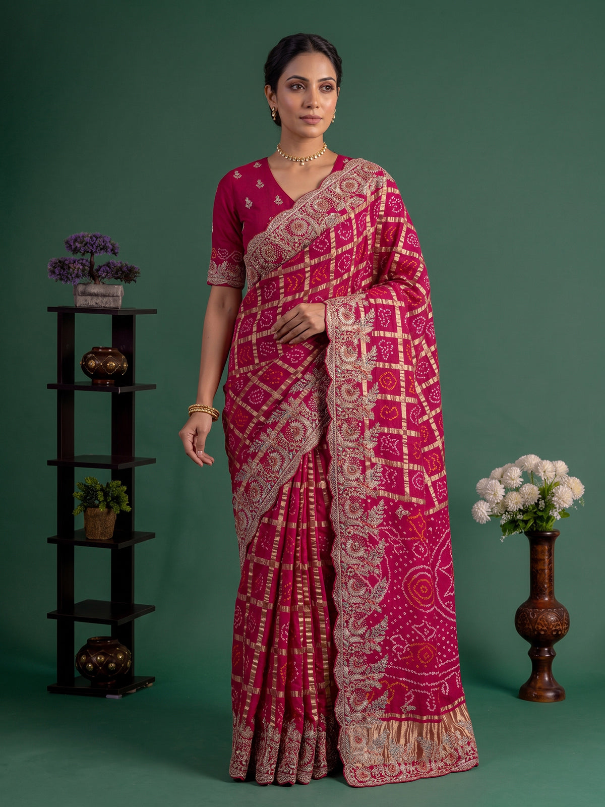 Pink bandhani gajji silk designer bridal saree elegance