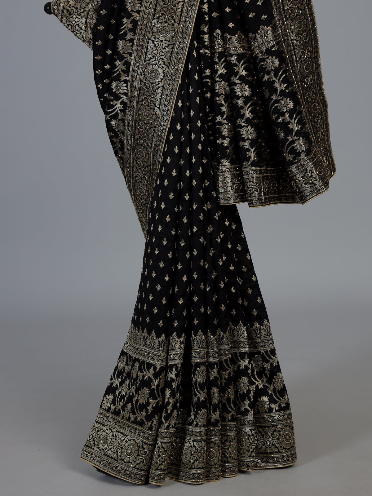 Black royal dola silk saree with zari