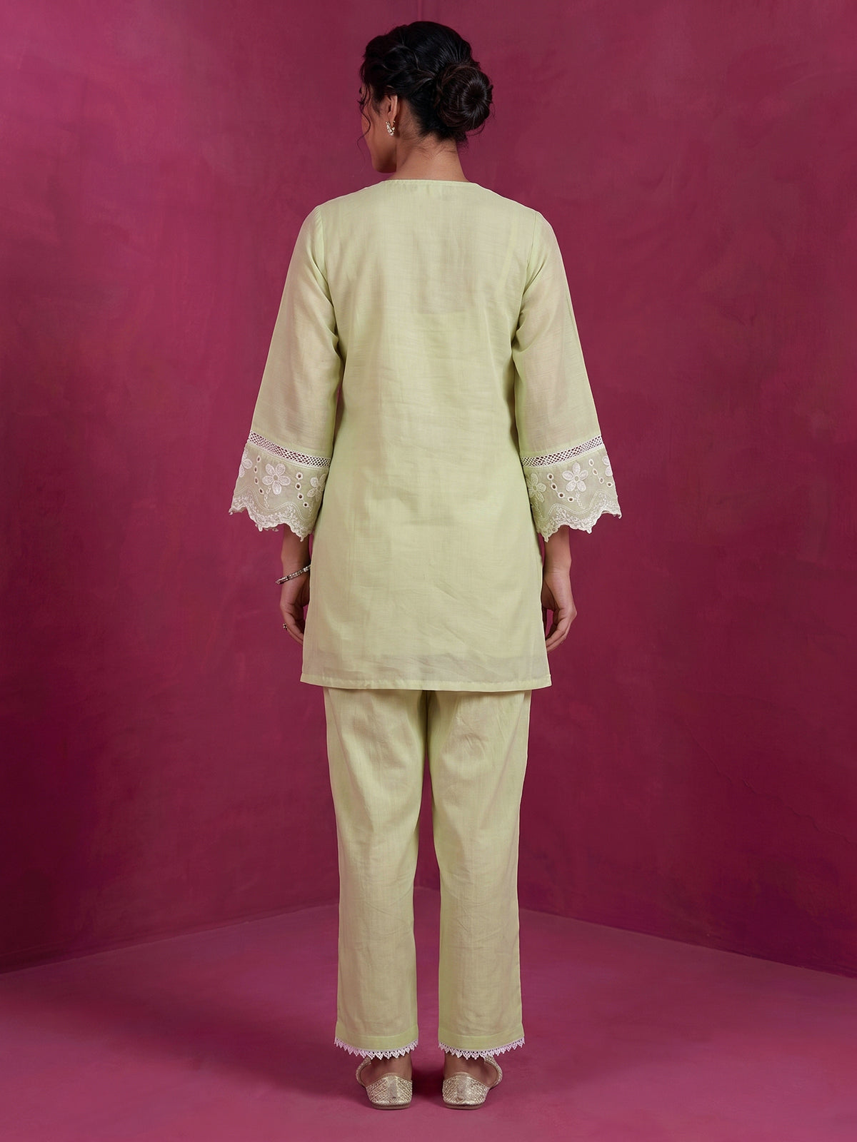Green designer cotton embroidered co-ord set