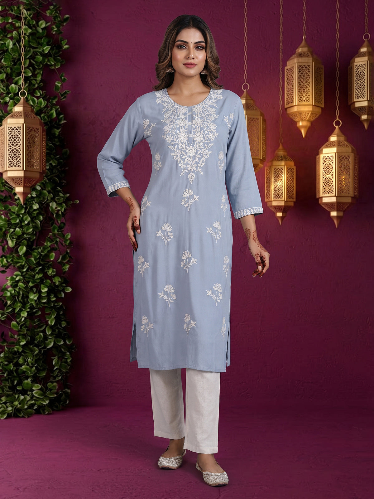 Sky blue graceful cotton silk everyday kurti