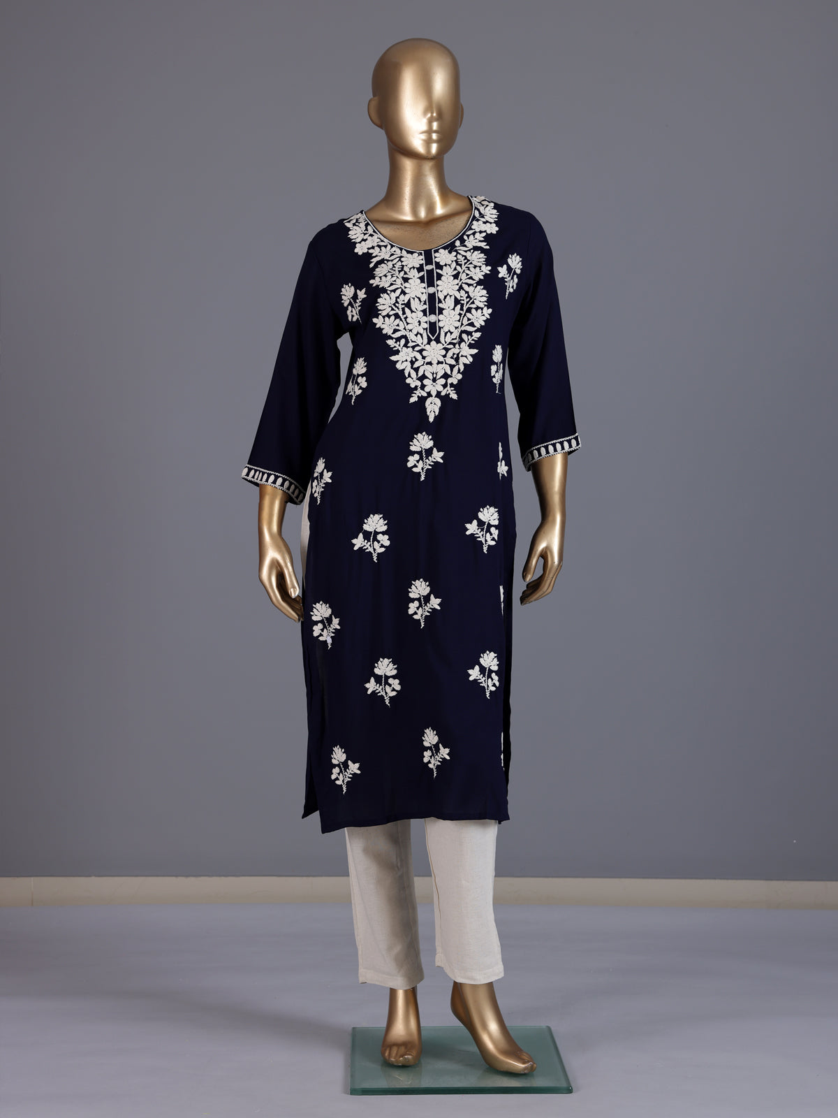 Navy blue classic cotton silk festive tunic