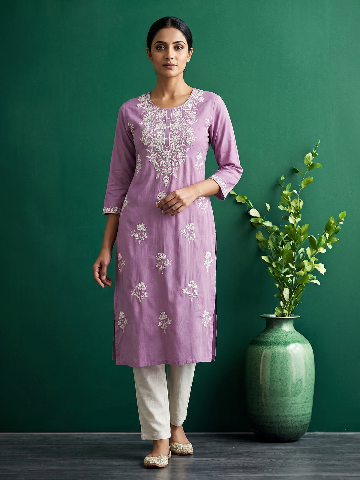 Lavender purple premium cotton silk festive kurti