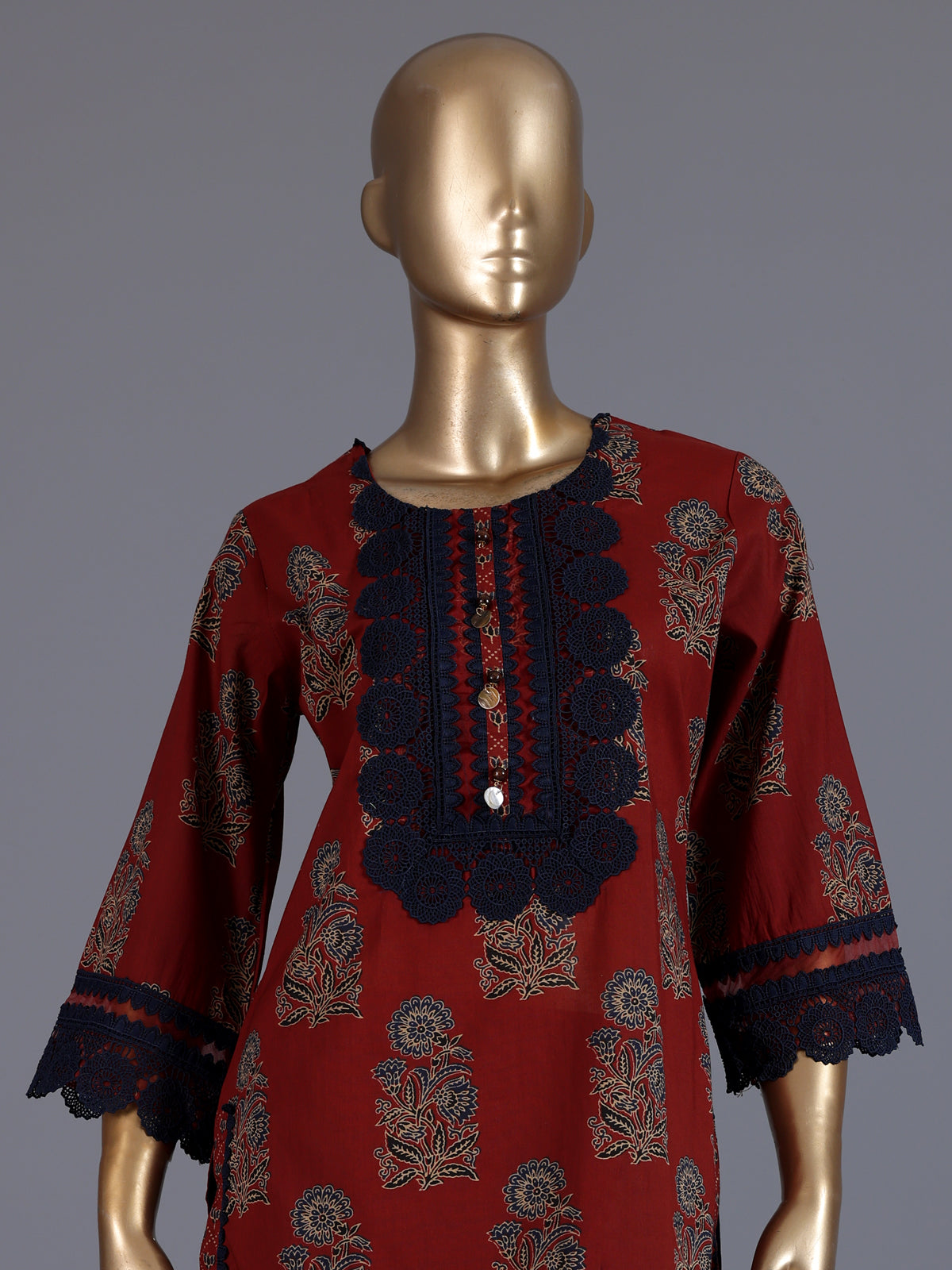 Red printed cotton silk palazzo kurti set with dupatta