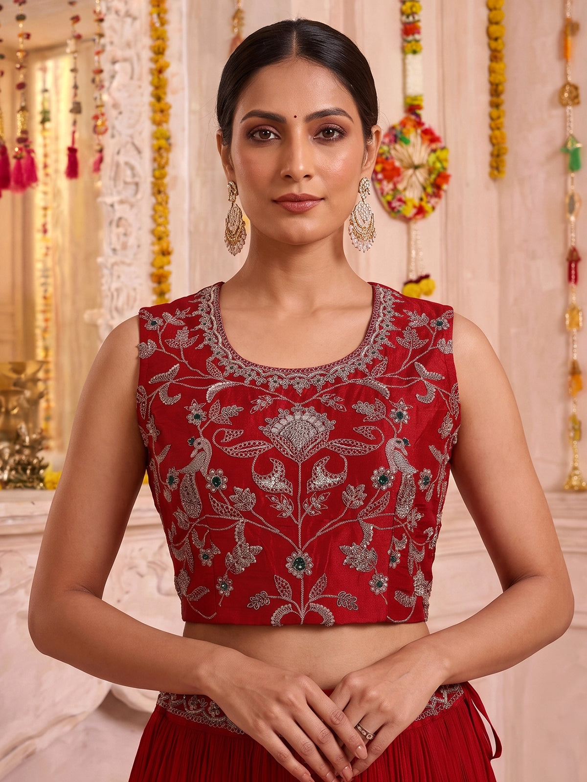Red designer georgette silk cape lehenga choli