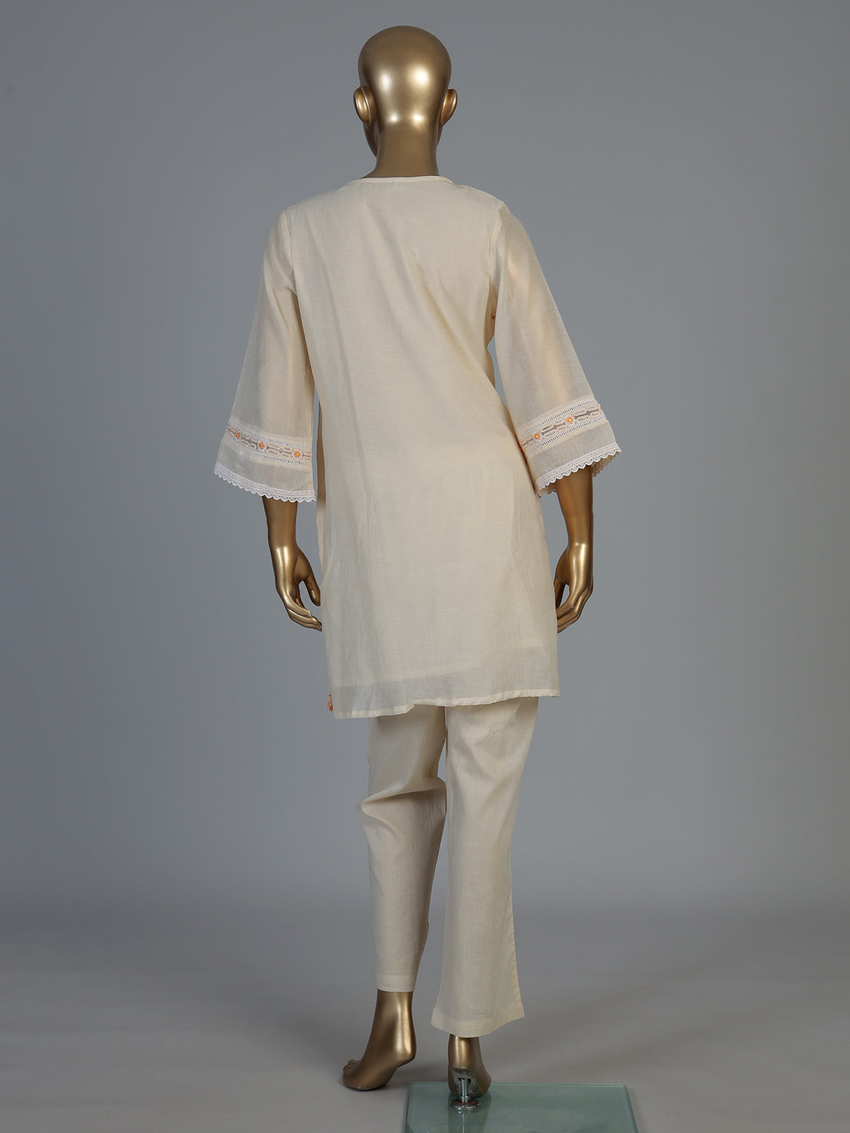 Beige cotton silk co-ord set with elegant embroidery