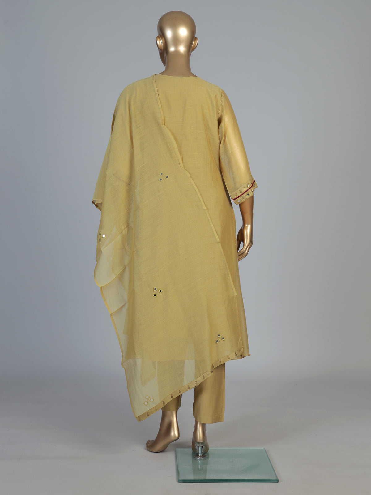 Mustard cotton silk kurti set with artisan embroidery