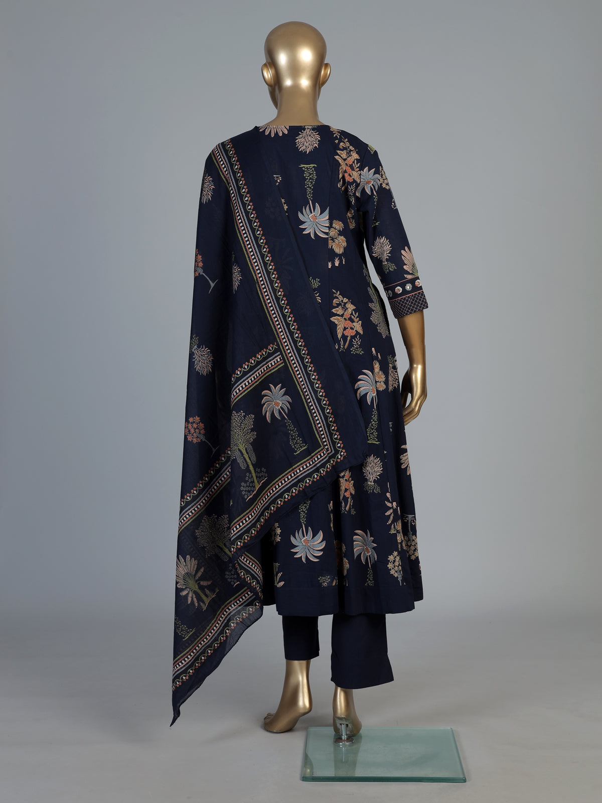 Blue cotton silk kurti set with heritage block prints