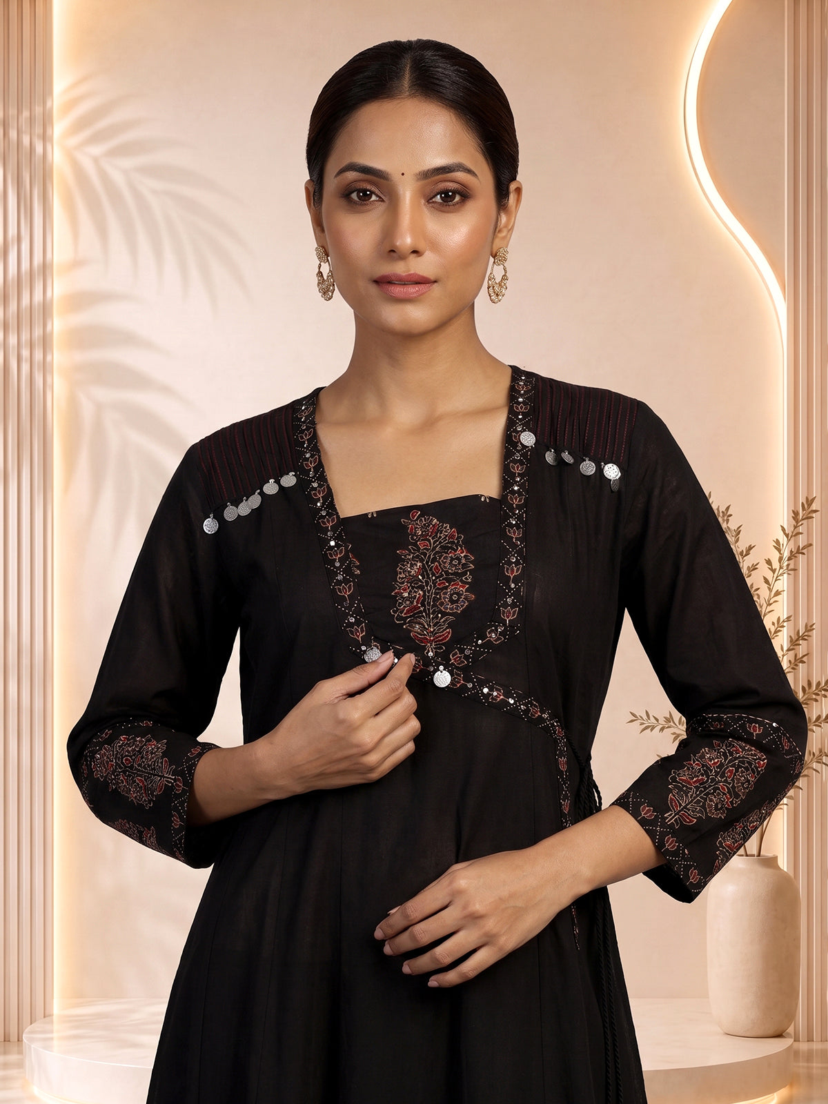 Black printed anarkali kurti set with ethnic charm