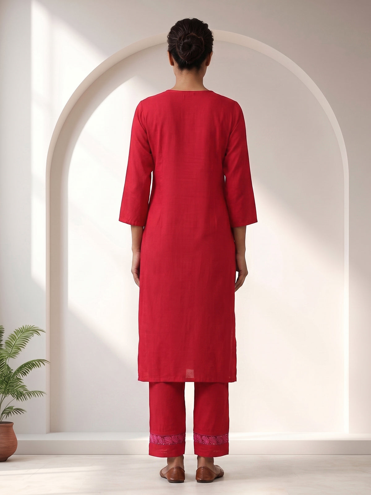 Rani pink crepe cotton silk kurti set for festive occasions