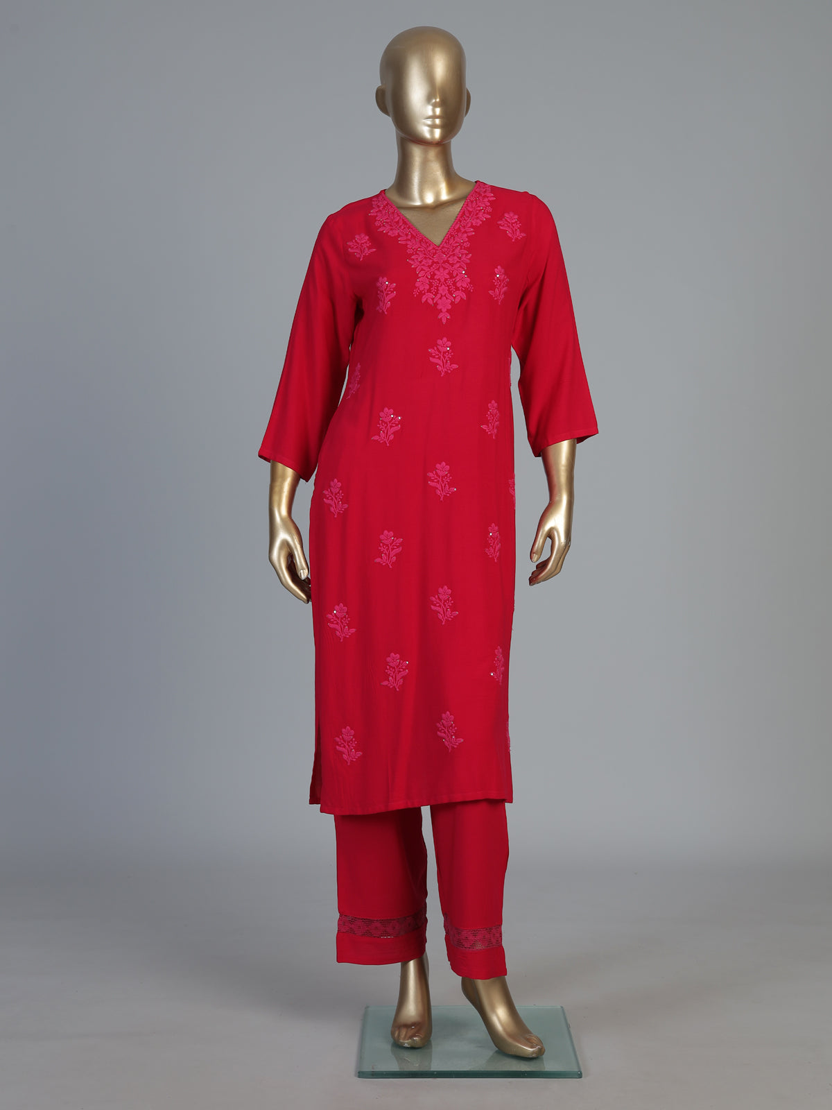 Rani pink crepe cotton silk kurti set for festive occasions