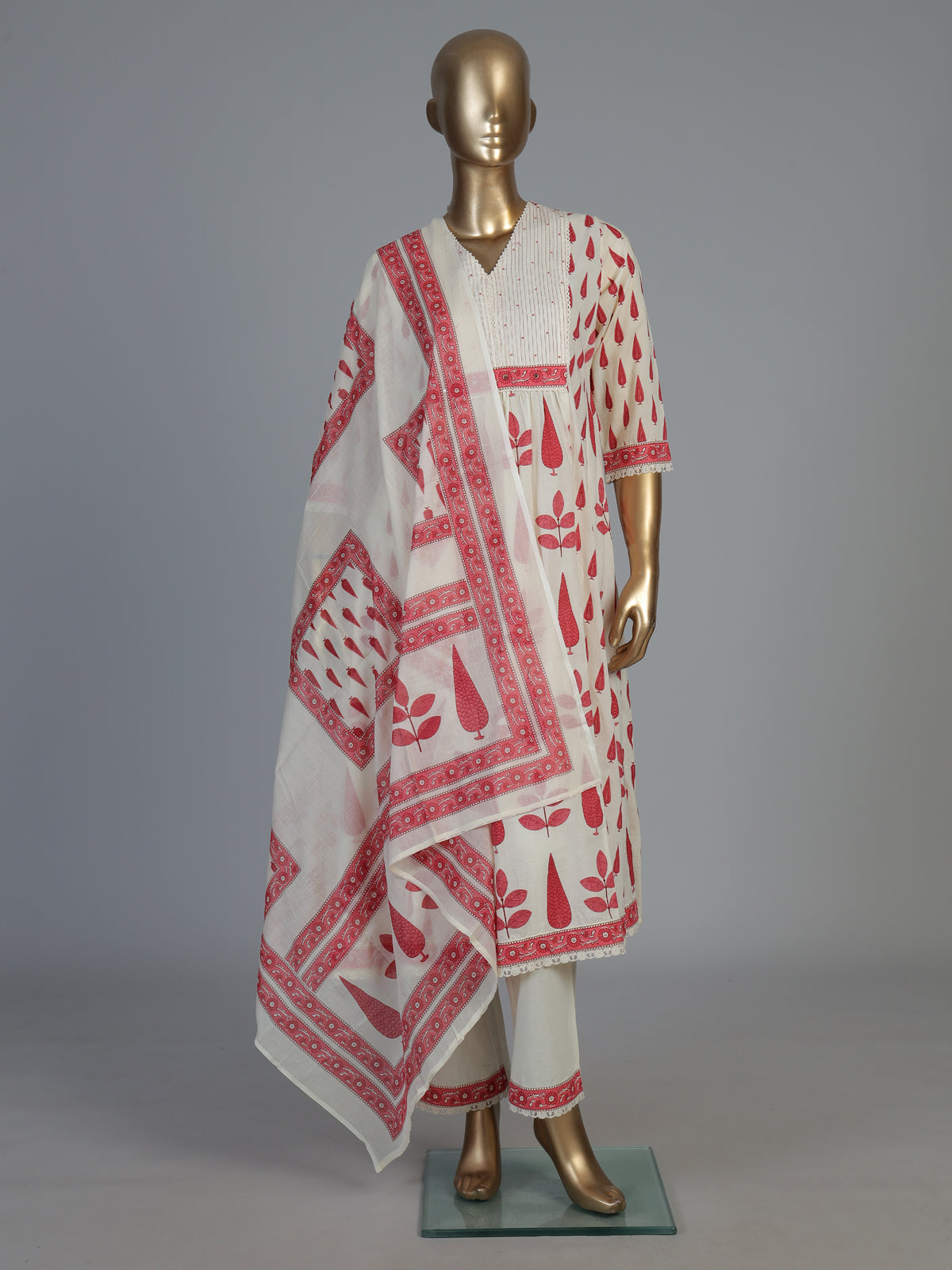 Off white floral kurti set with elegant festive styling