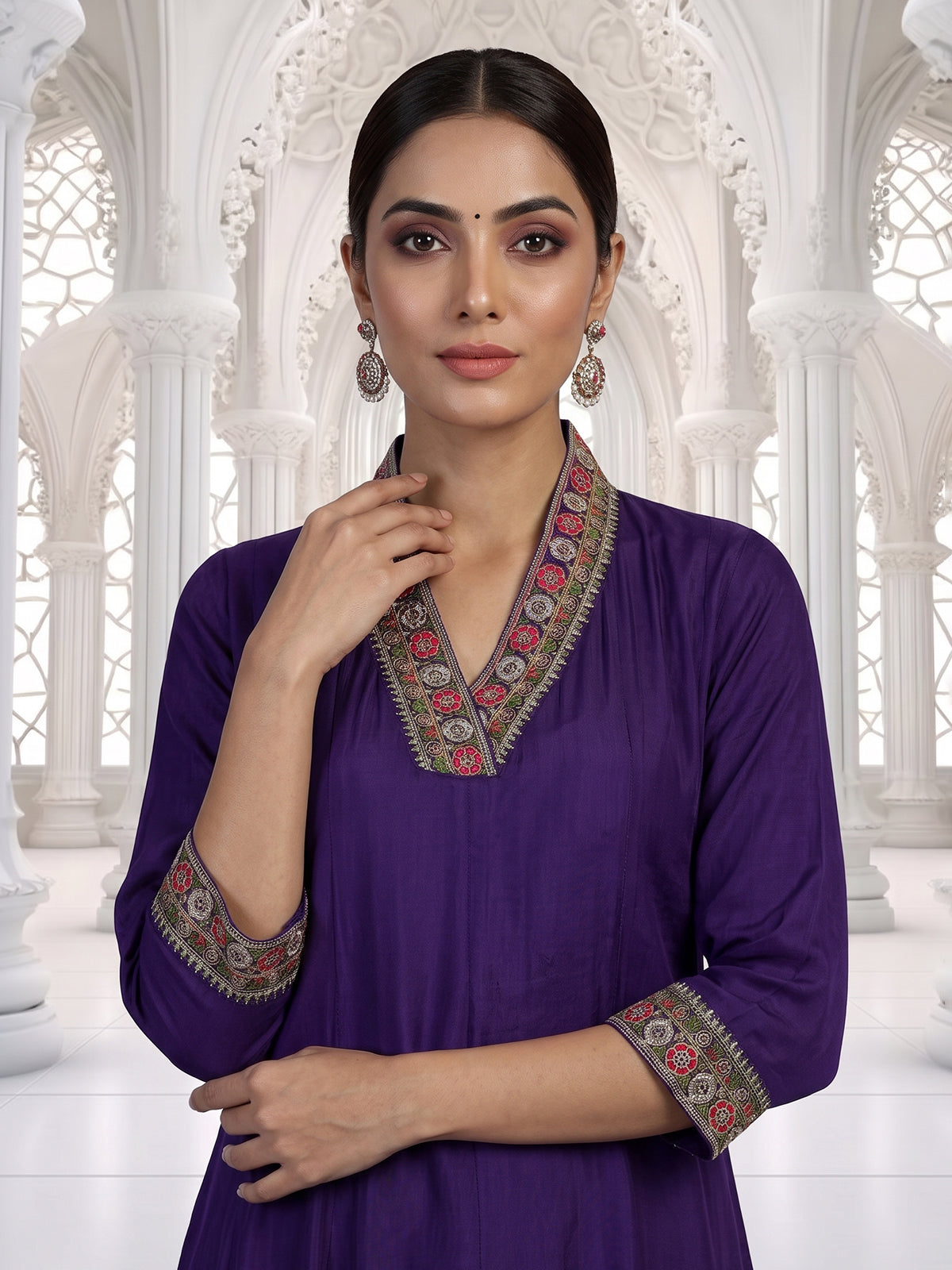 Purple anarkali kurti set with regal festive elegance