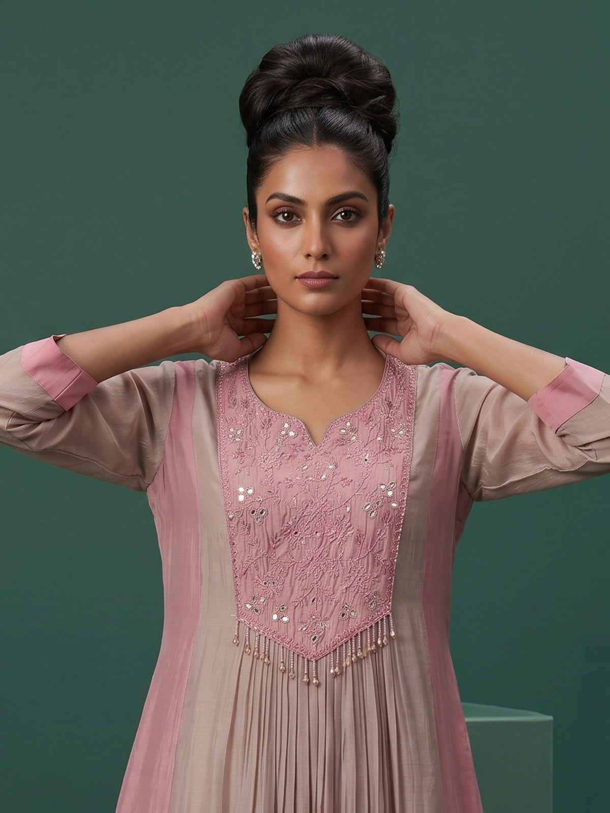 Beige designer kurti set with timeless ethnic glamour