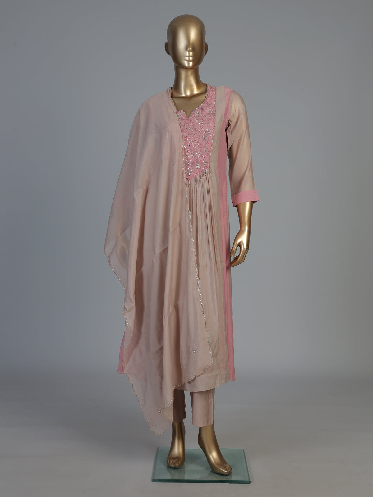 Beige designer kurti set with timeless ethnic glamour