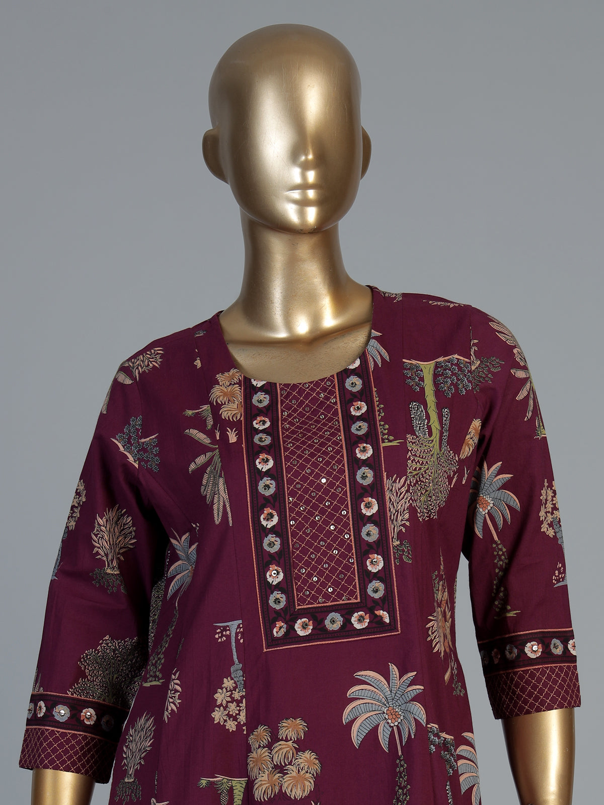 Purple floral kurti set with traditional printed elegance