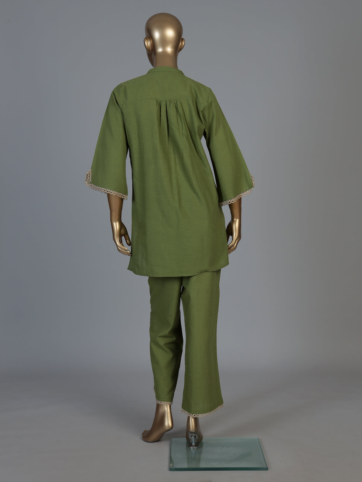 Green cotton linen embroidered co ord set with stylish pants