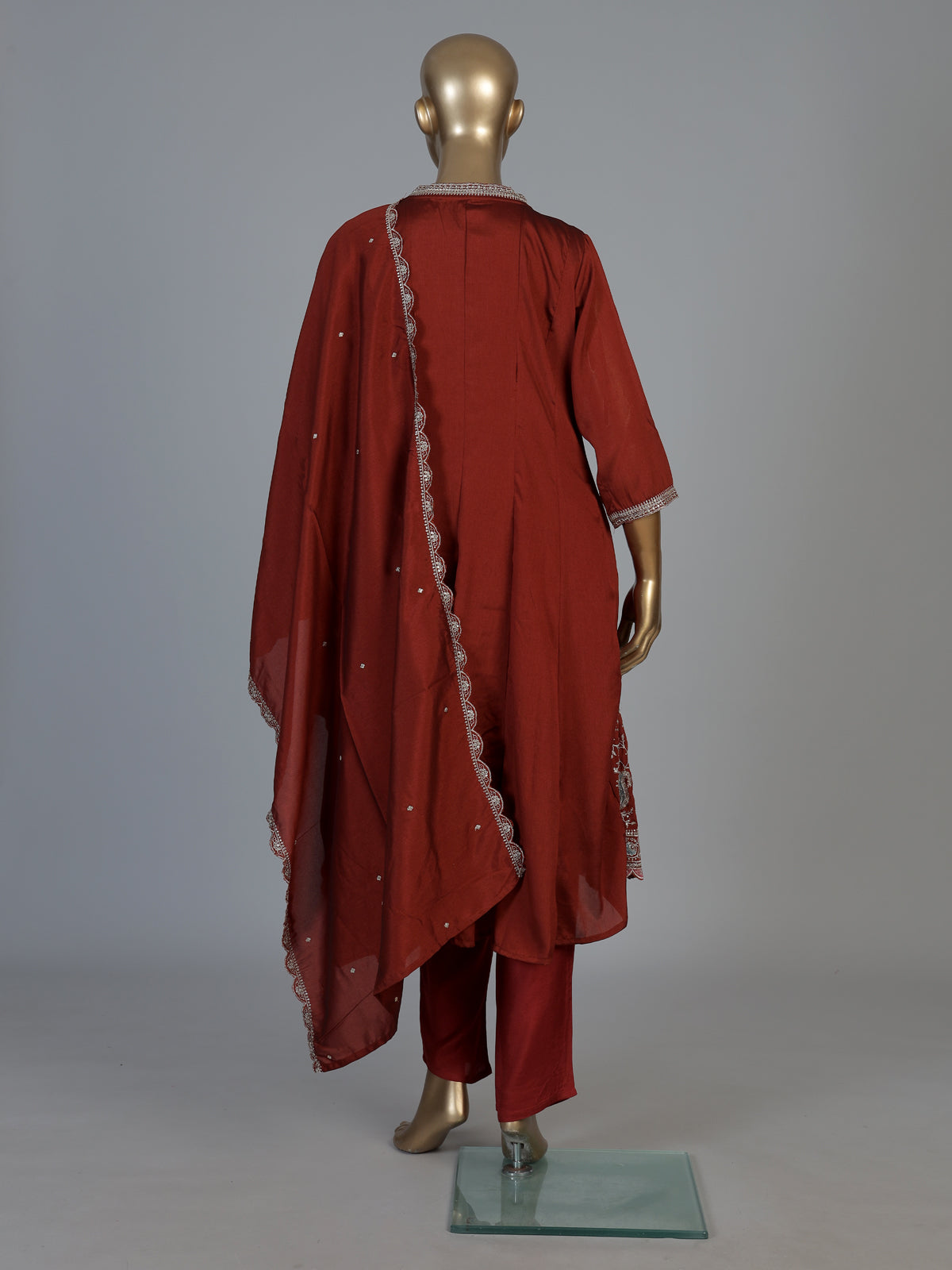 Pastel maroon silk anarkali kurti set with elegant dupatta pants