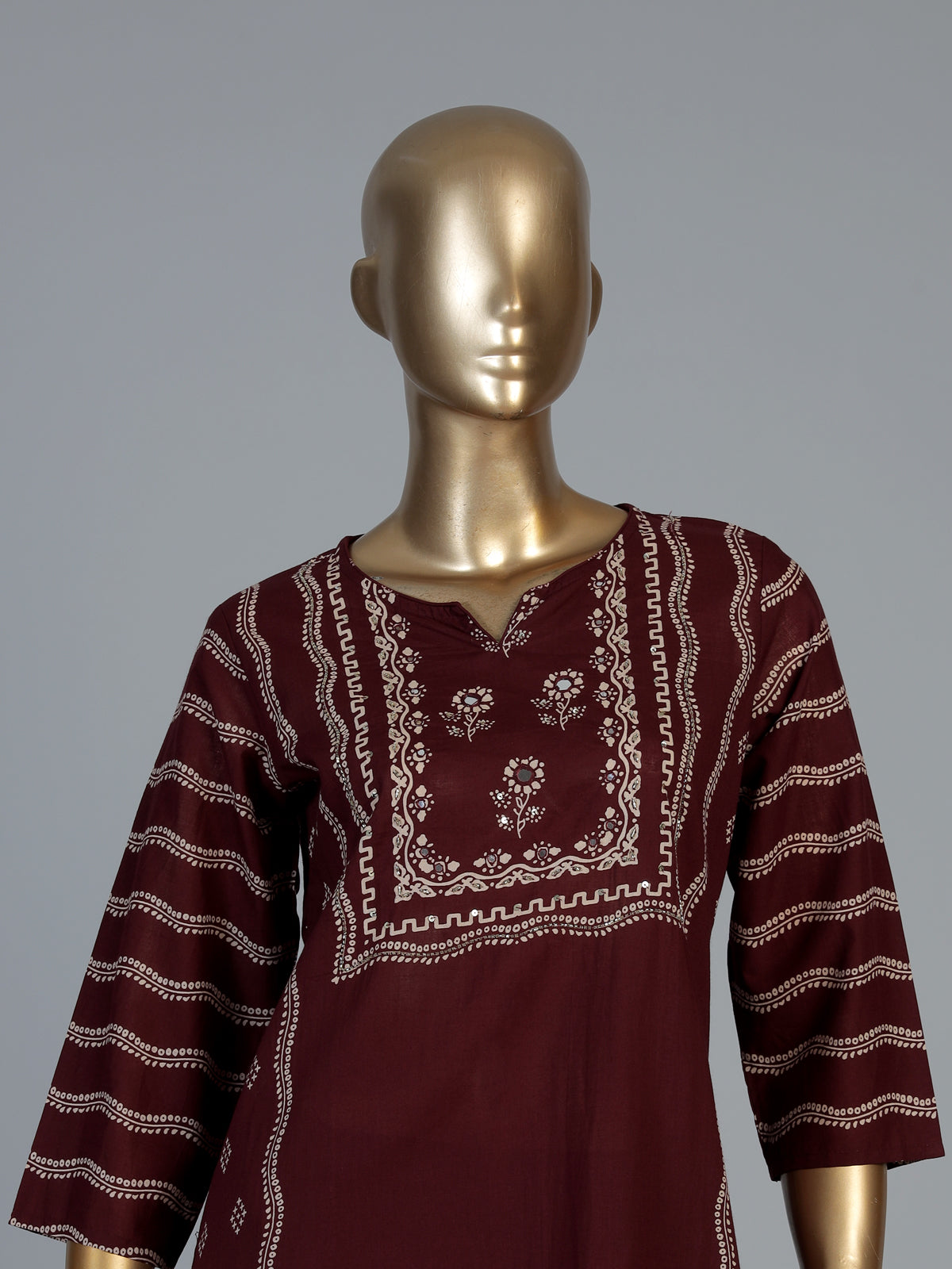 Wine silk kurti set with printed dupatta and stylish pants