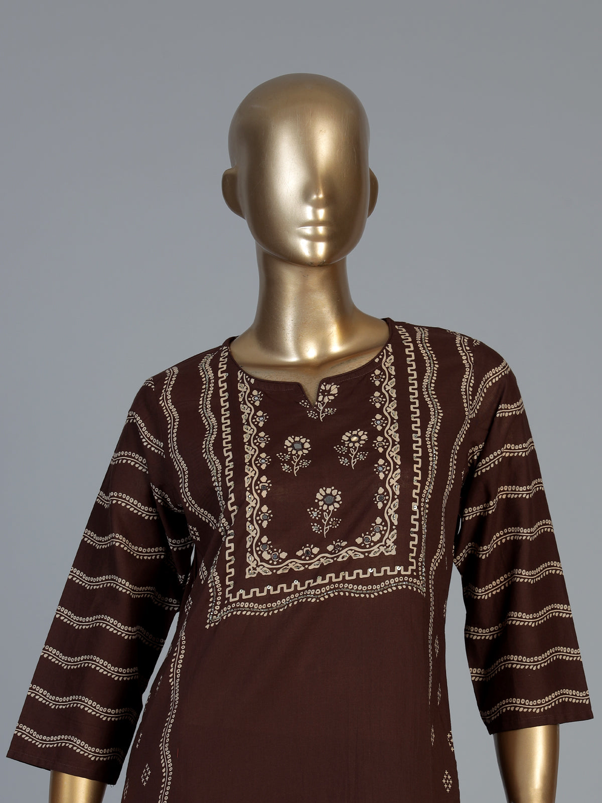 Coffee brown silk kurti set with printed dupatta and pants