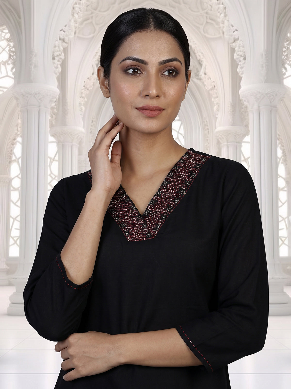 Black cotton kurti set with printed dupatta