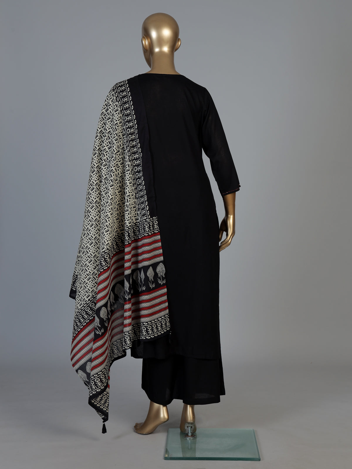 Black cotton kurti set with printed dupatta