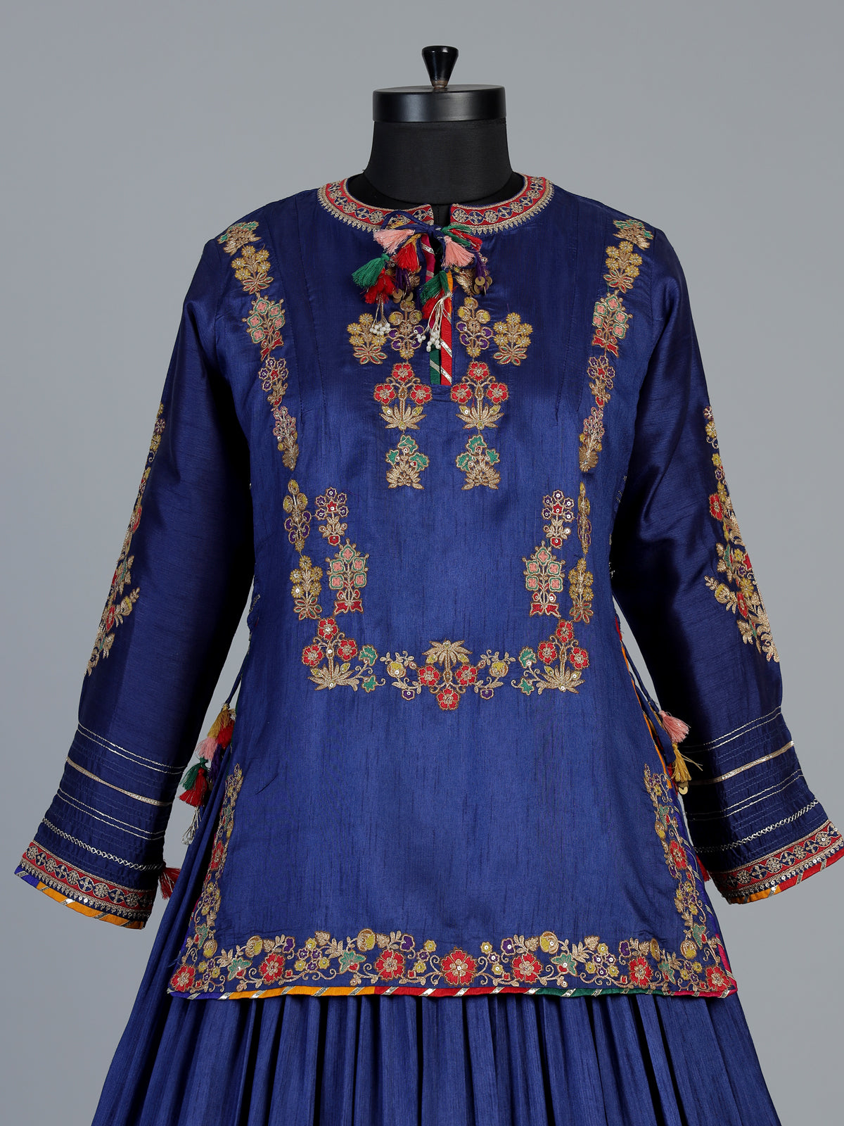 Royal blue raw silk lehenga choli with embroidered dupatta set