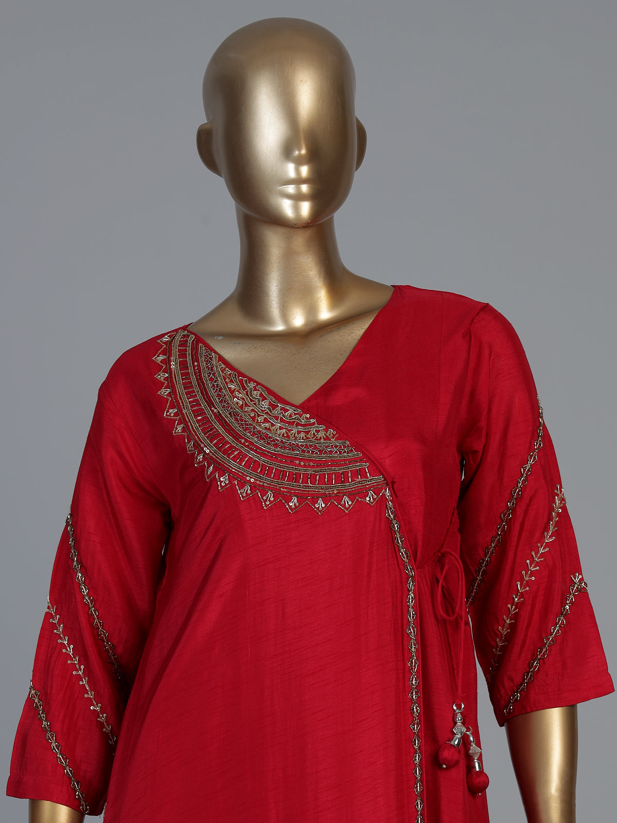 Red silk anarkali salwar suit with dupatta and elegant pant style