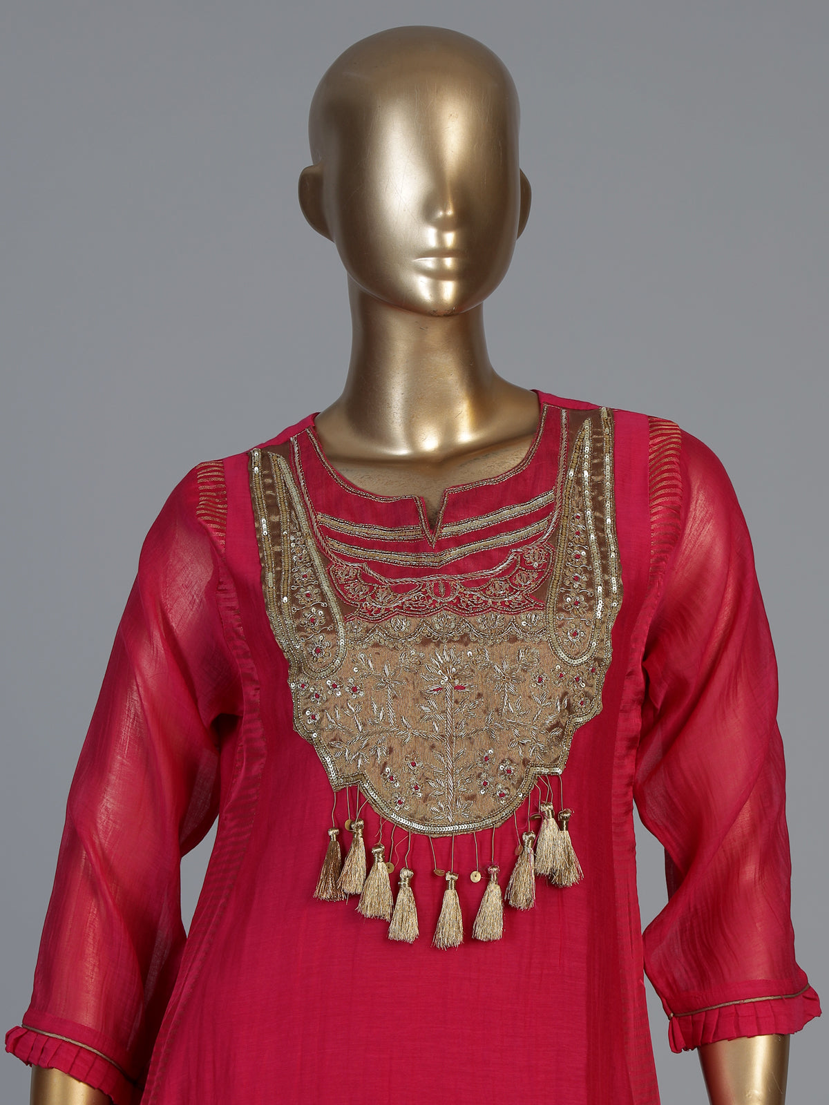 Rani pink tissue silk anarkali salwar suit with elegant dupatta pant